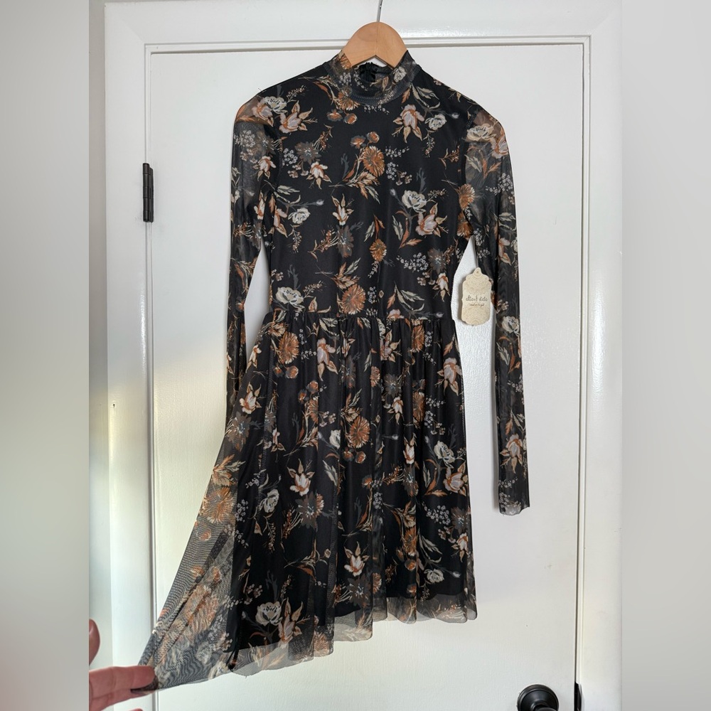 New! Altar'd State Diya Floral Mesh Mini Dress Black Rust White Size Medium - Picture 5 of 13